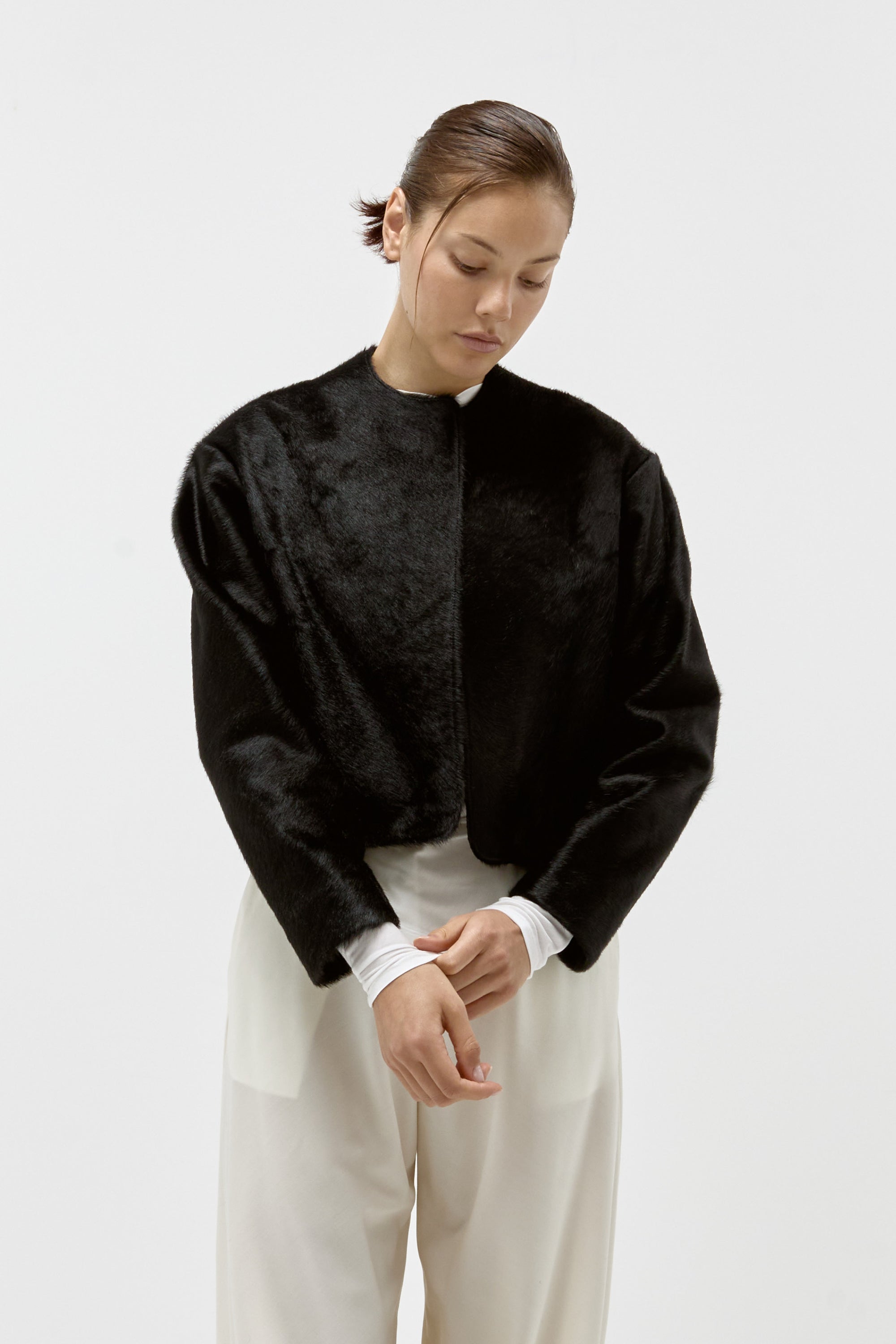 Ponyhair Cropped Jacket in Black