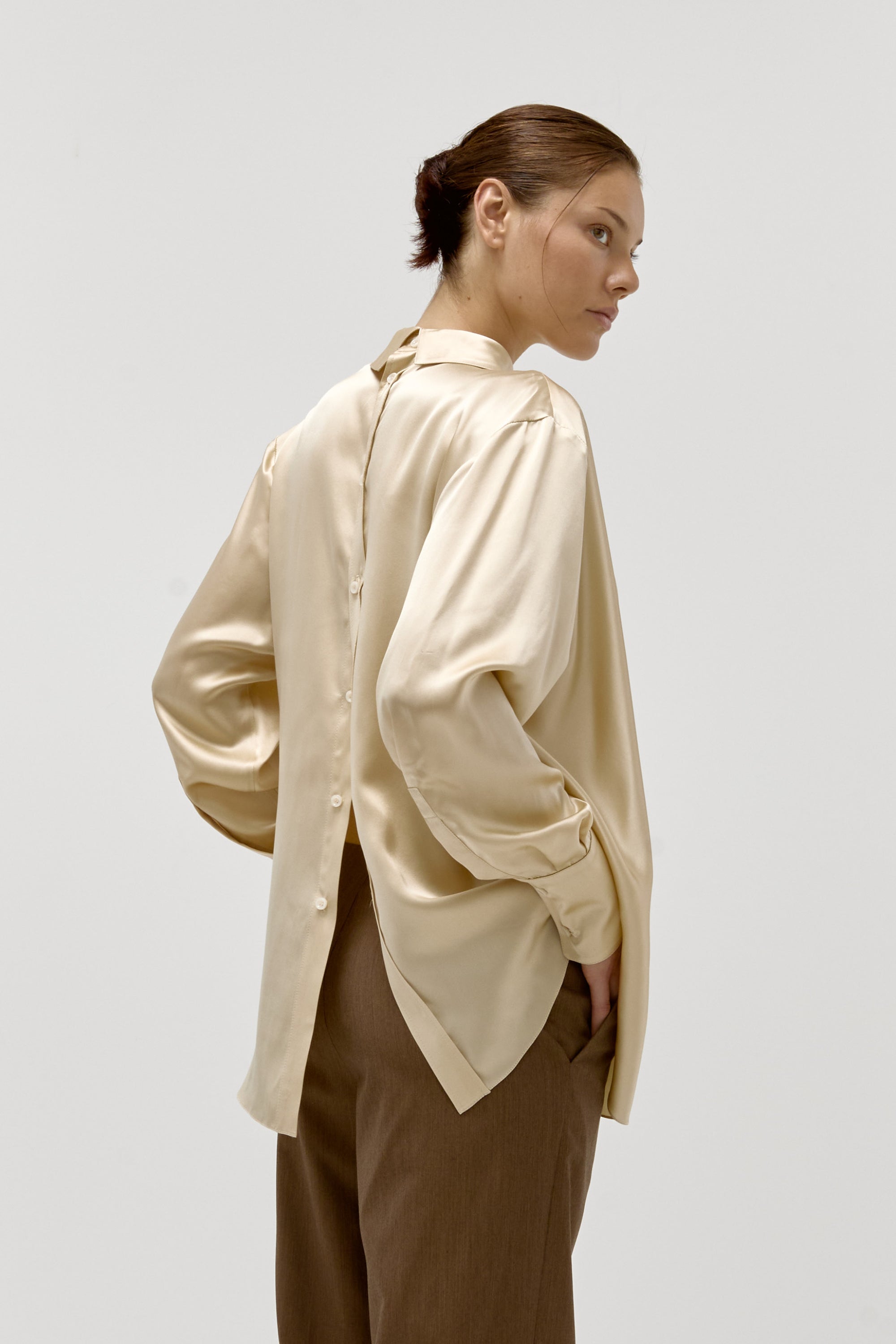 Silk Draped Blouse in Pearl
