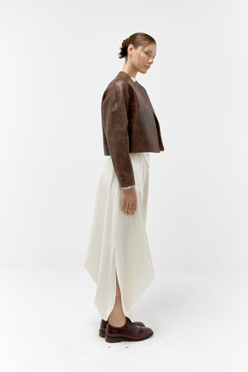 Cowhide Cropped Jacket in Brown