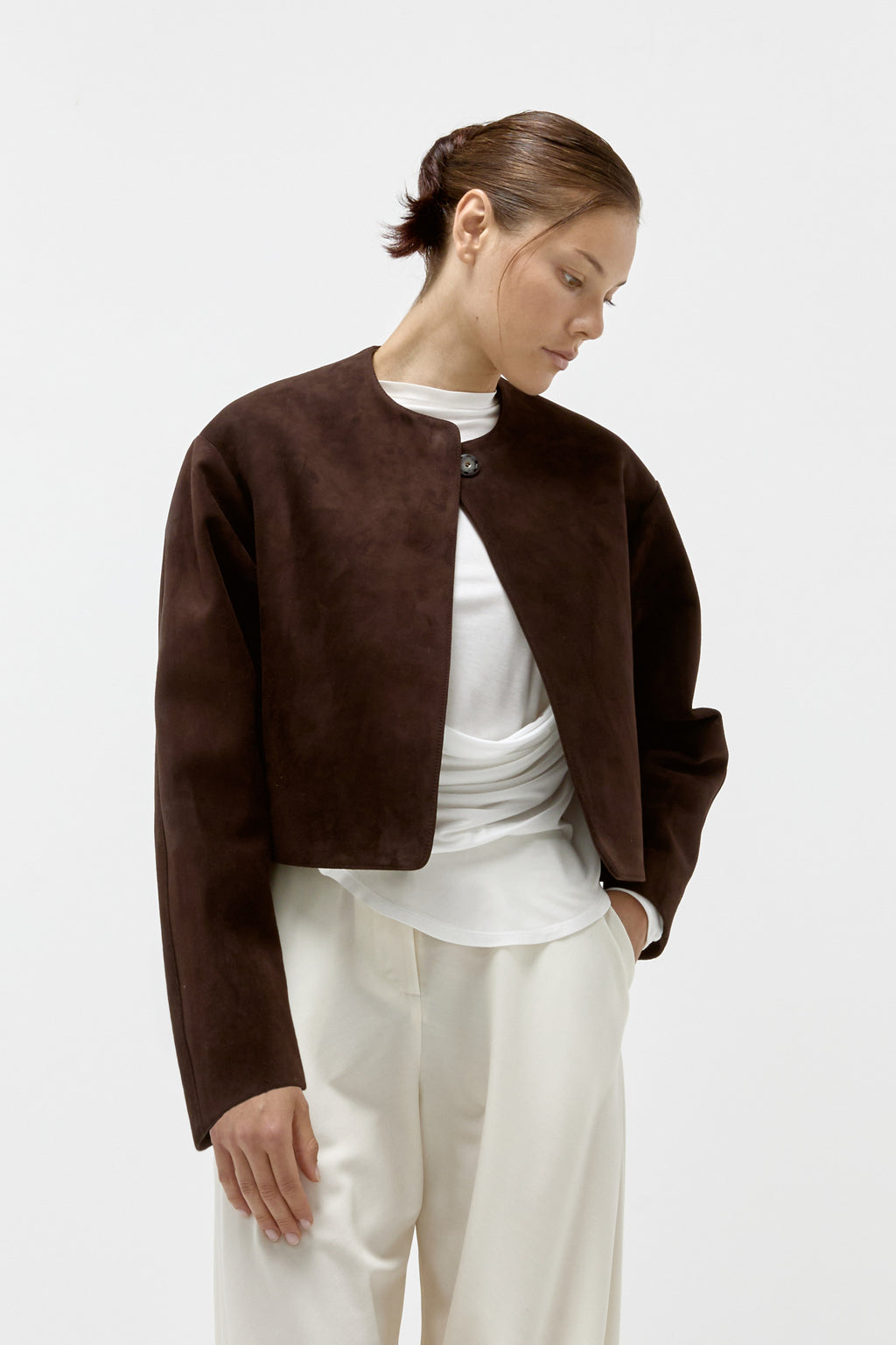 Suede Cropped Jacket in Chocolate | Limited Edition