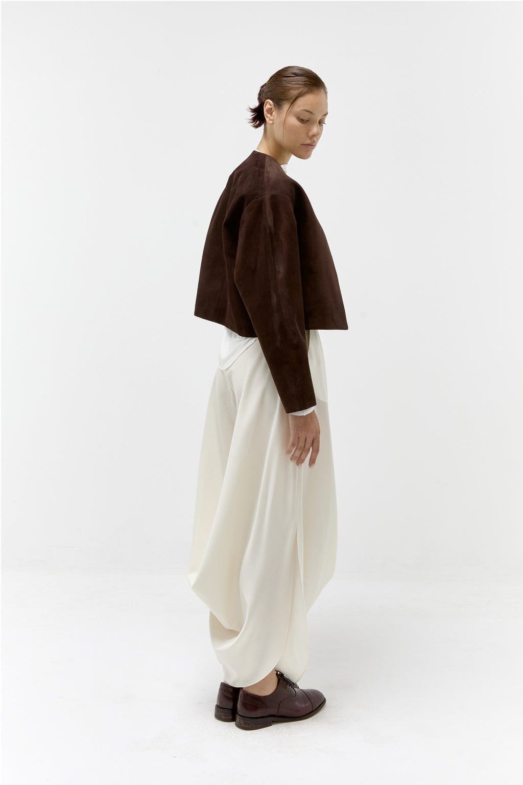 Suede Cropped Jacket in Chocolate | Limited Edition
