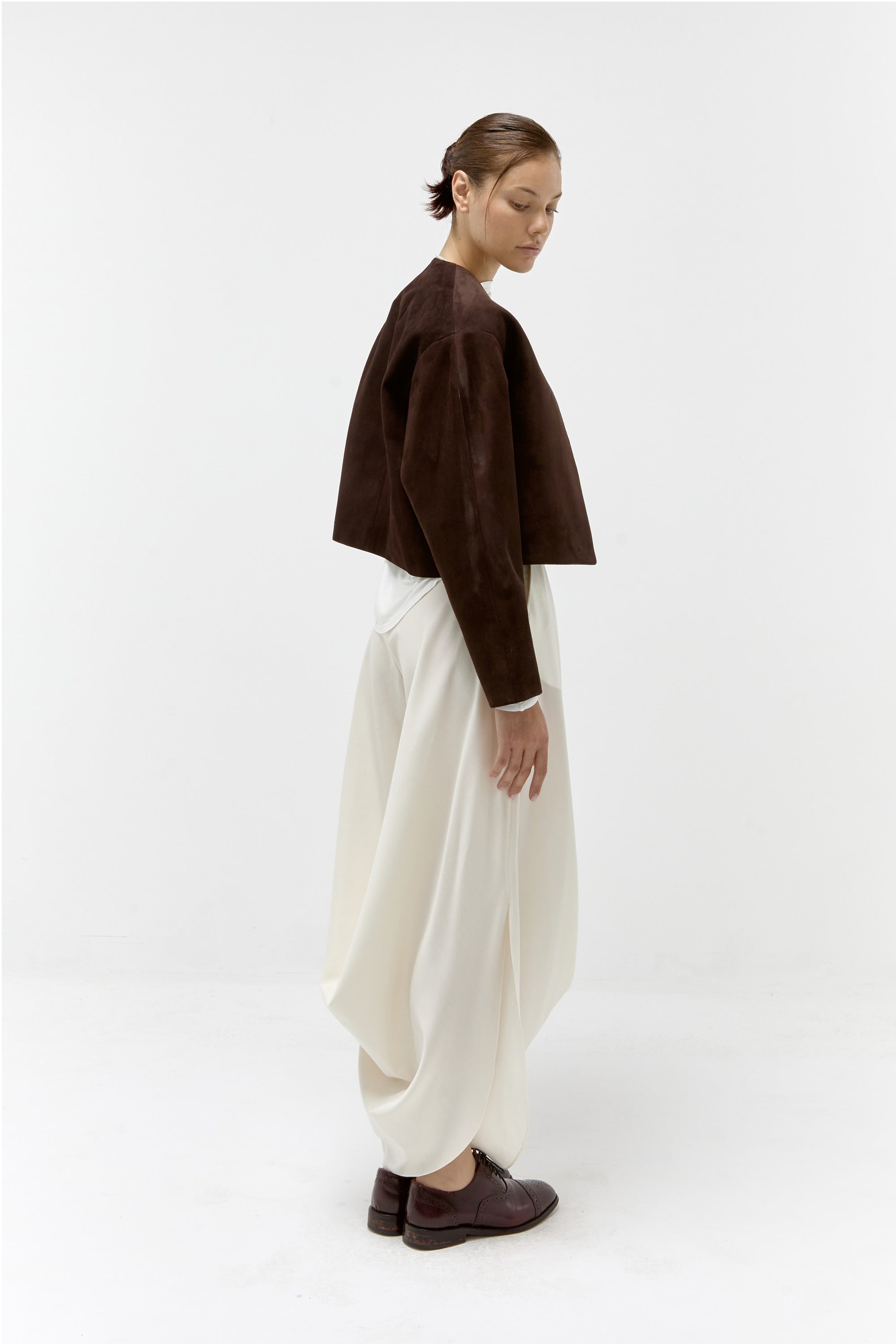 Suede Cropped Jacket in Chocolate | Limited Edition