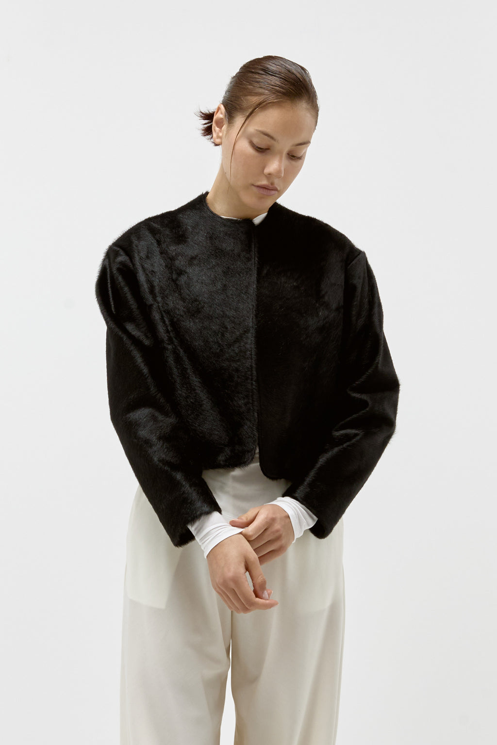 Ponyhair Cropped Jacket in Black