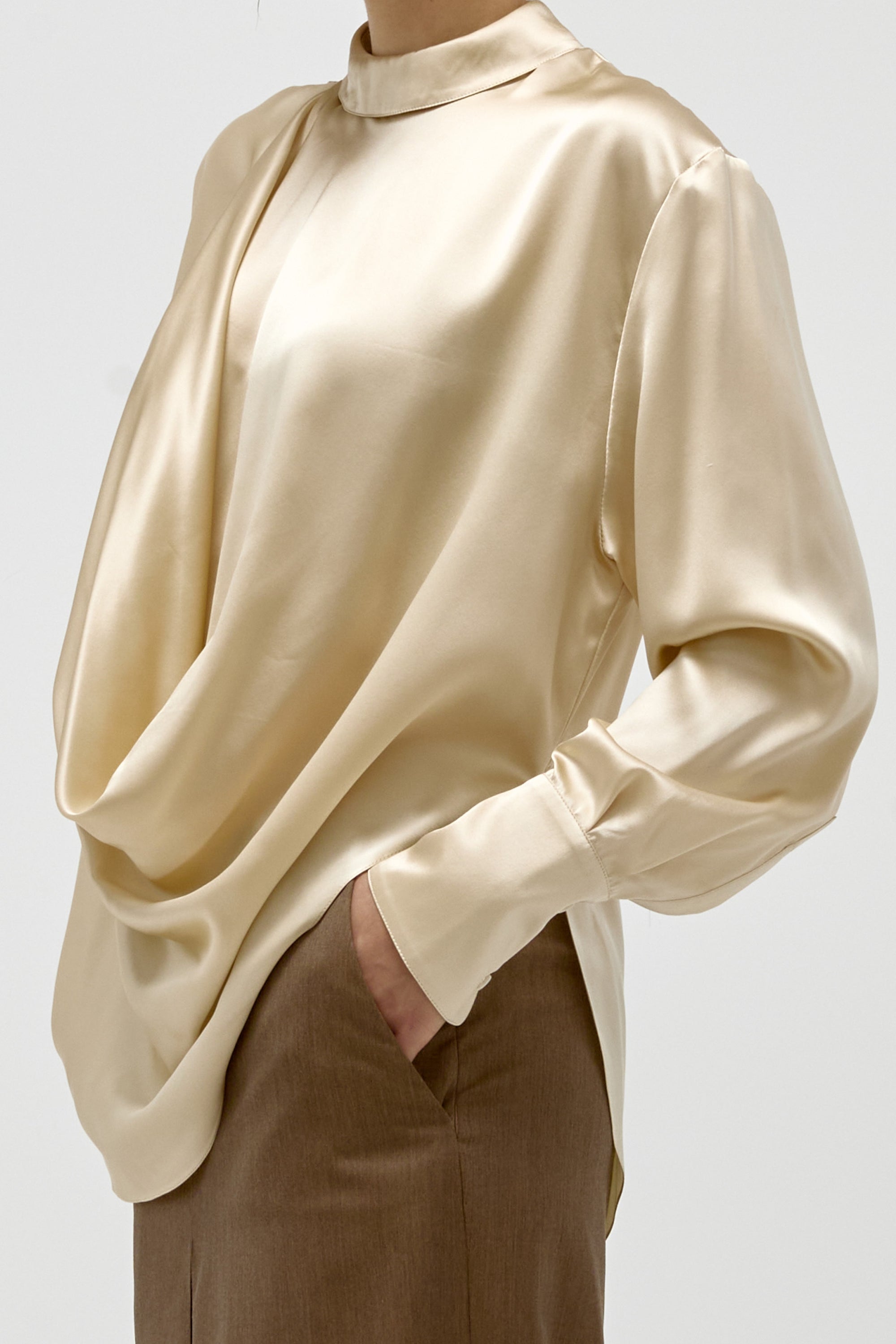Silk Draped Blouse in Pearl