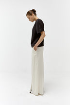 Wool & Silk Straight Skirt Pant in Vanilla