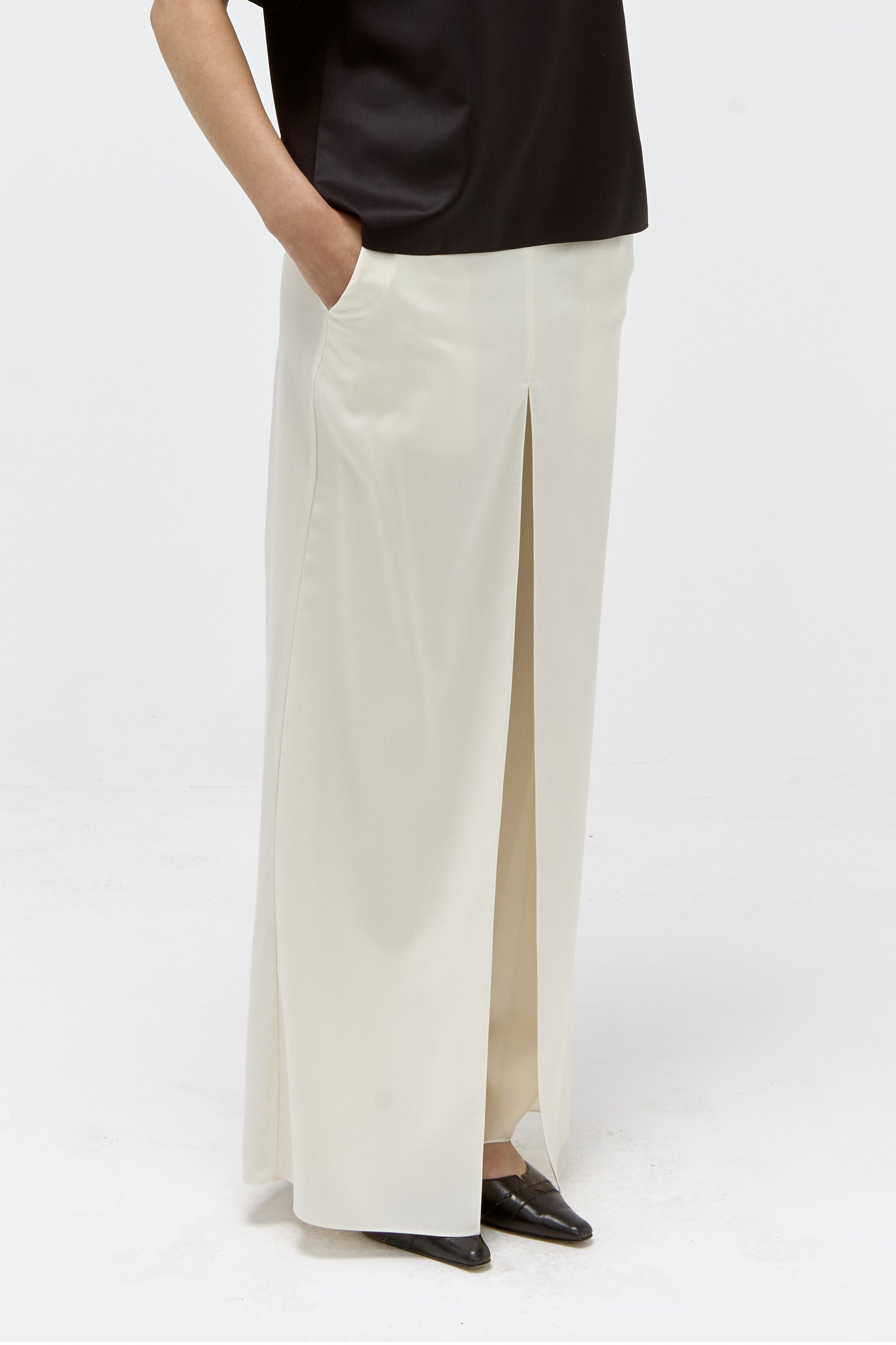 Wool & Silk Straight Skirt Pant in Vanilla