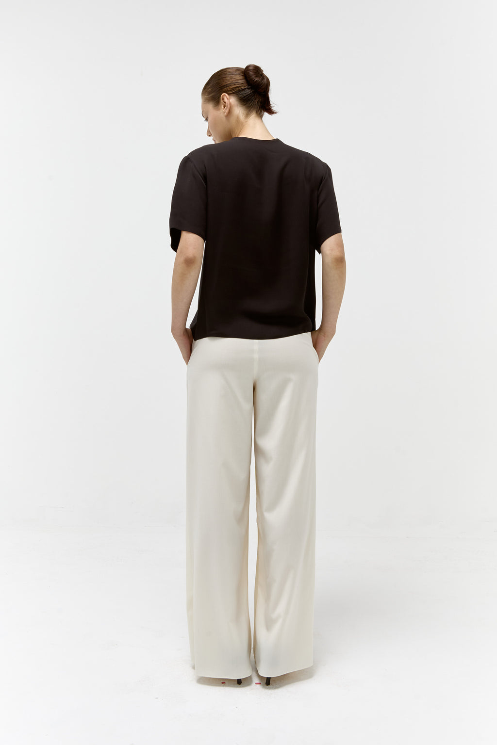 Wool & Silk Straight Skirt Pant in Vanilla