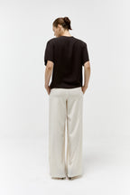 Wool & Silk Straight Skirt Pant in Vanilla