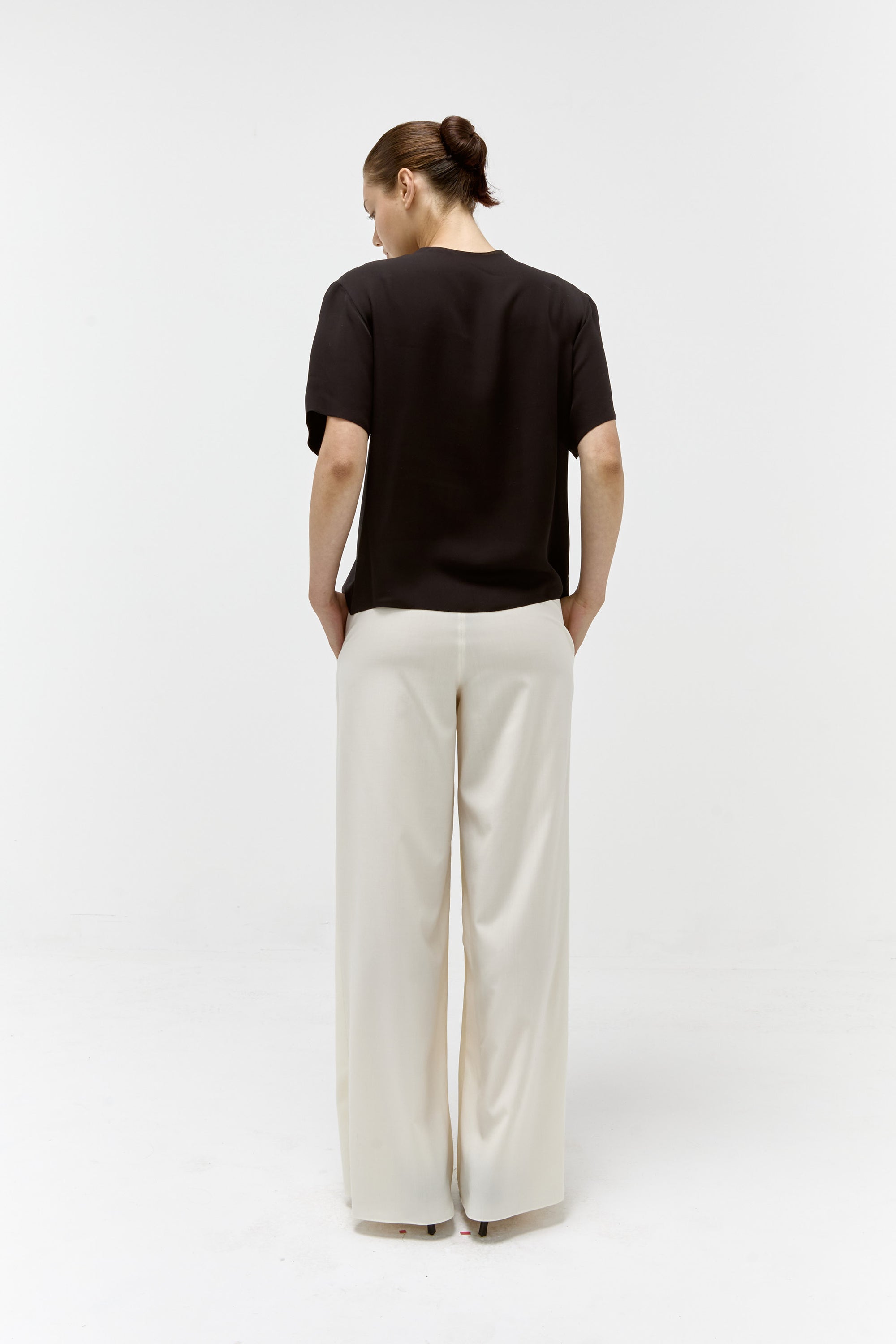 Wool & Silk Straight Skirt Pant in Vanilla