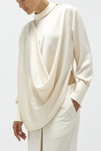 Silk Draped Blouse in Vanilla