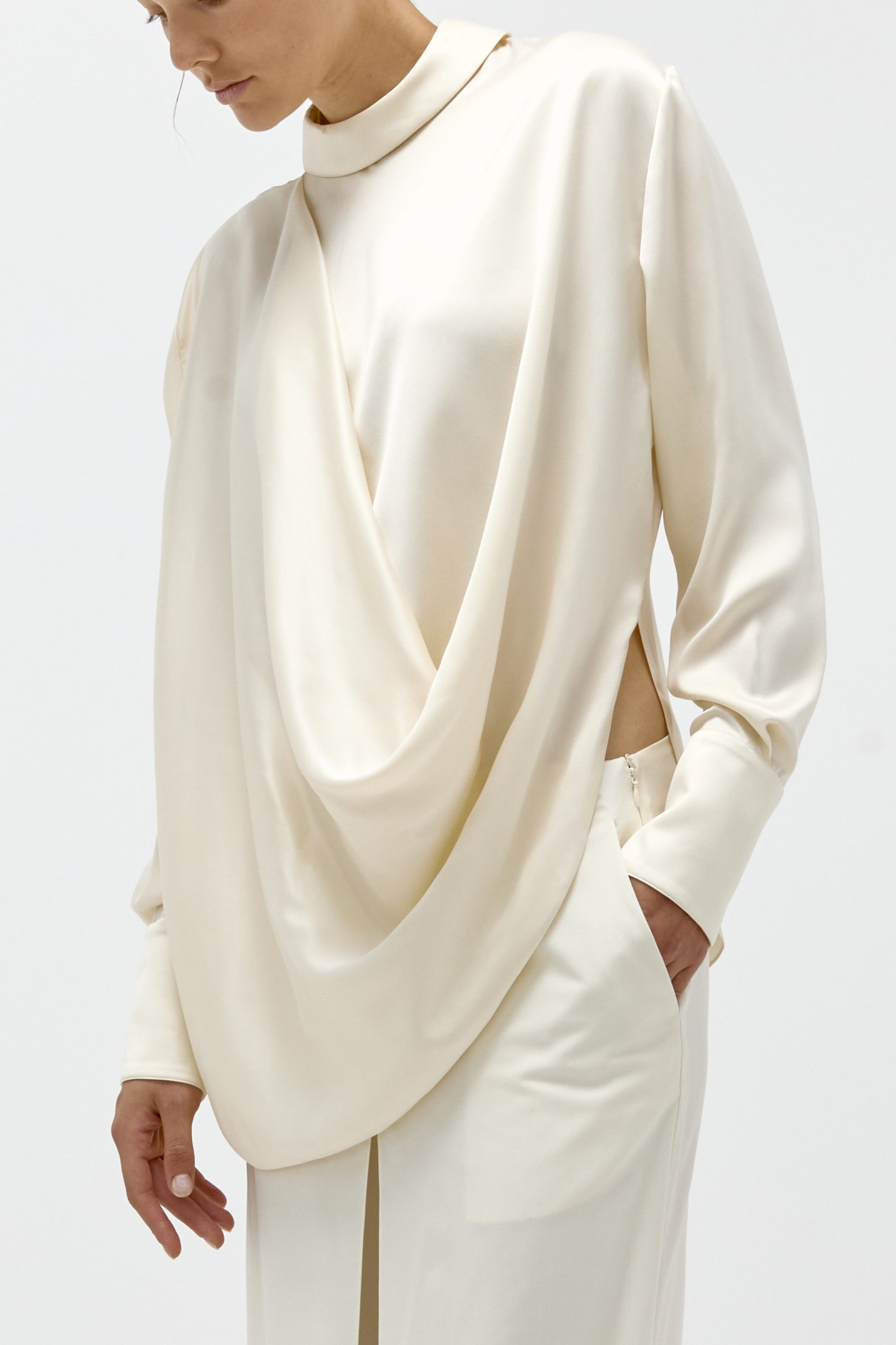 Silk Draped Blouse in Vanilla