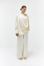 Silk Draped Blouse in Vanilla