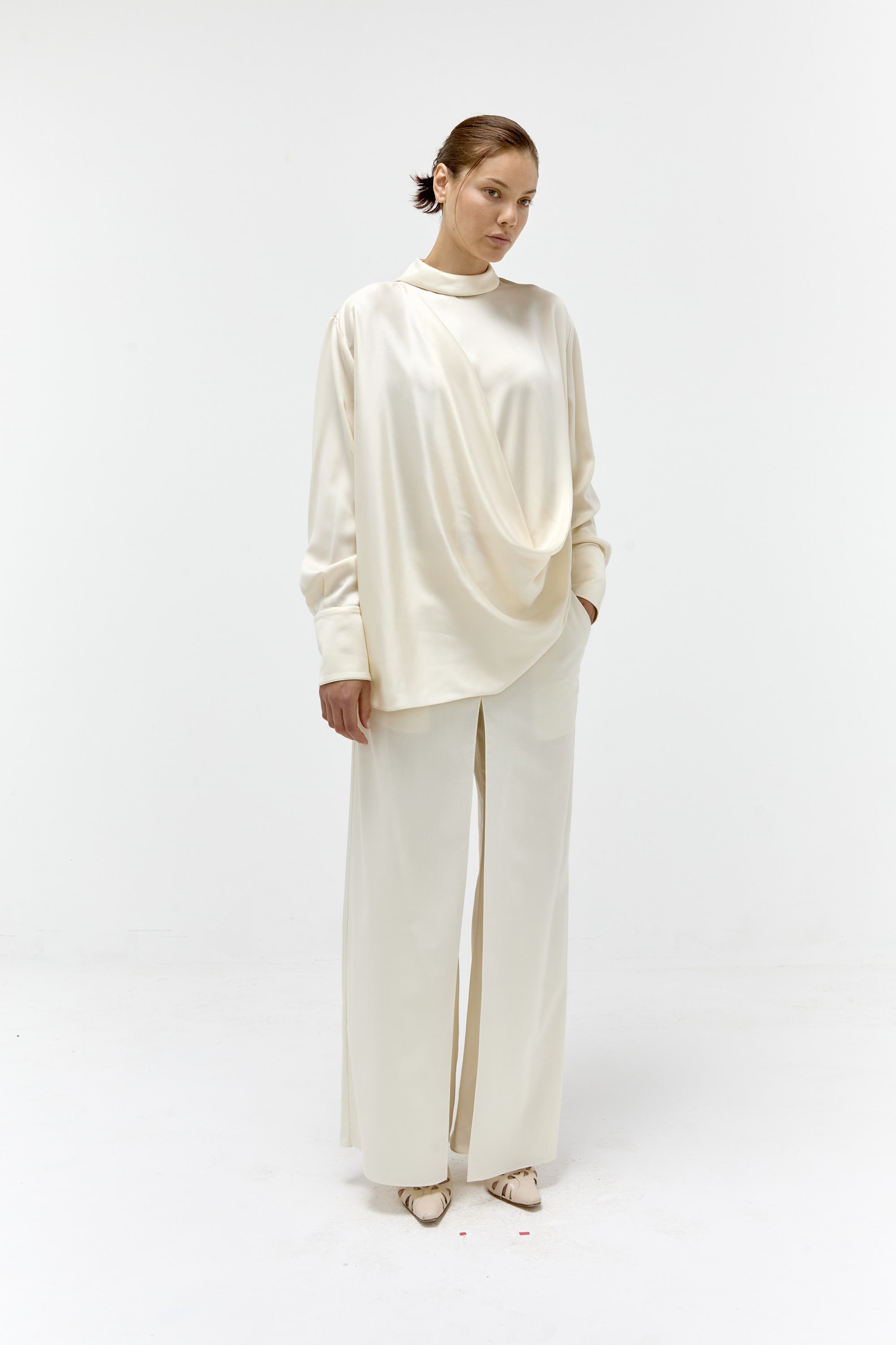 Silk Draped Blouse in Vanilla