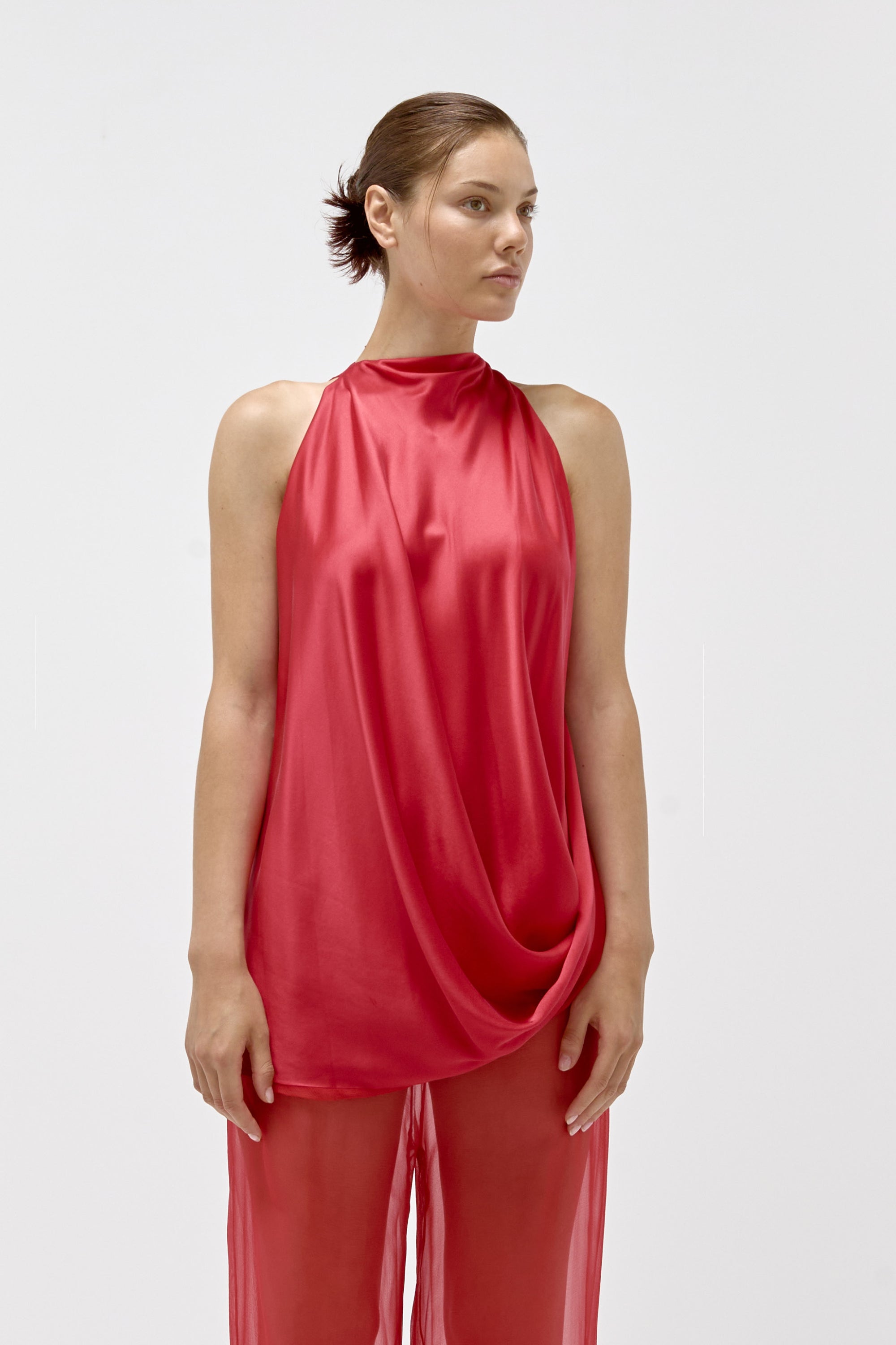 Draped Halter Top in Lipstick