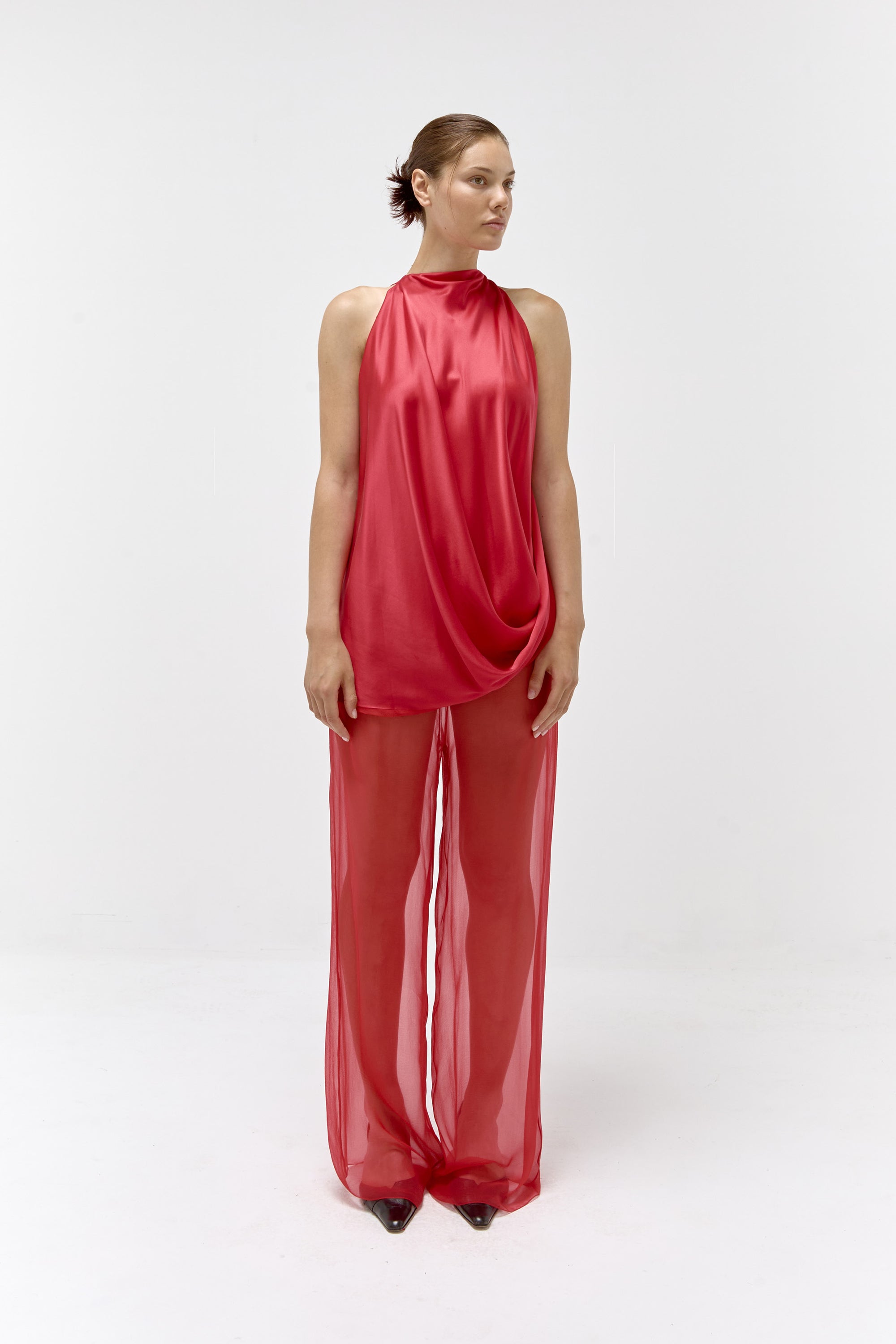 Draped Halter Top in Lipstick