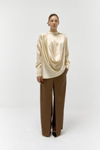 Wool & Silk Straight Skirt Pant in Tobacco