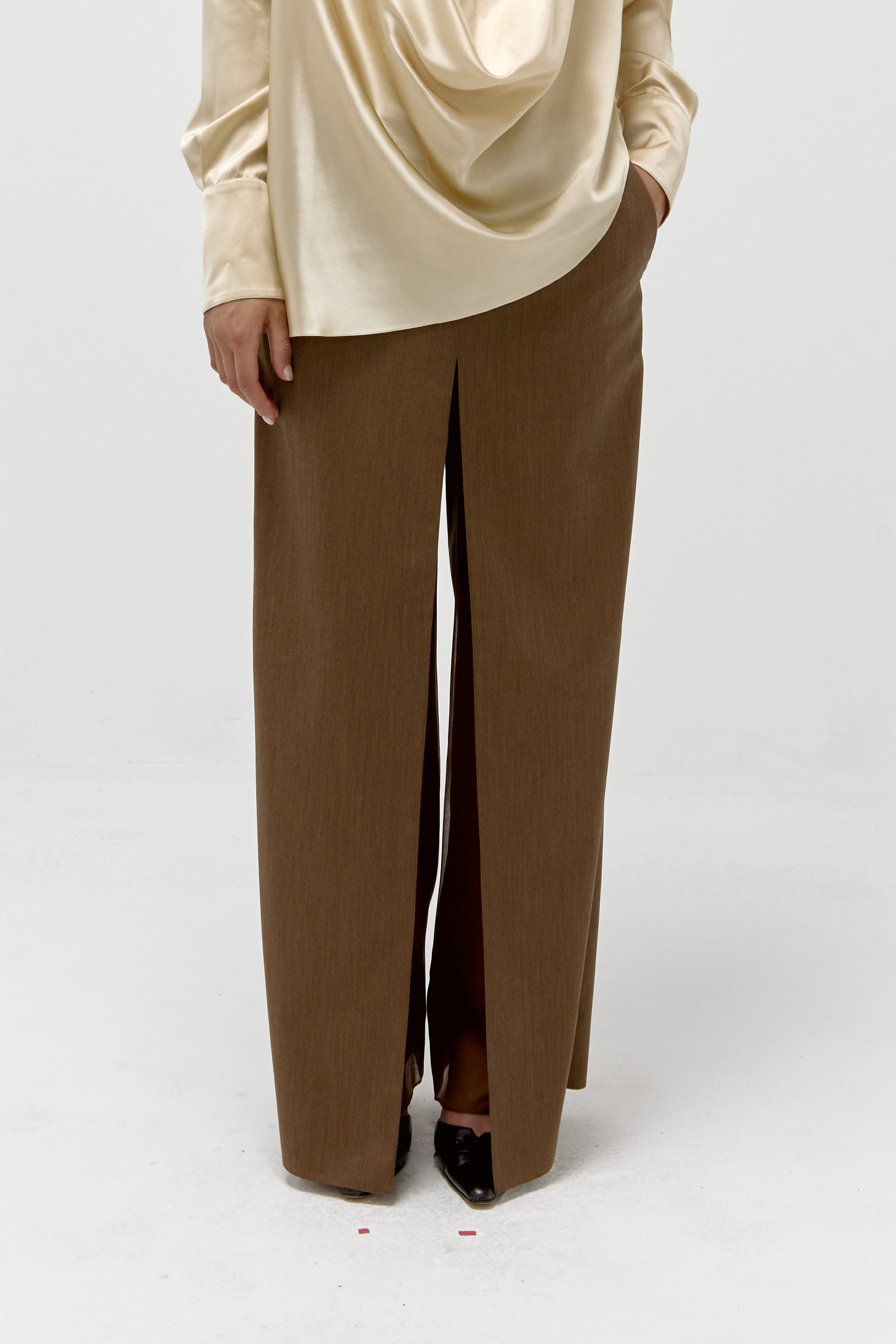 Wool & Silk Straight Skirt Pant in Tobacco
