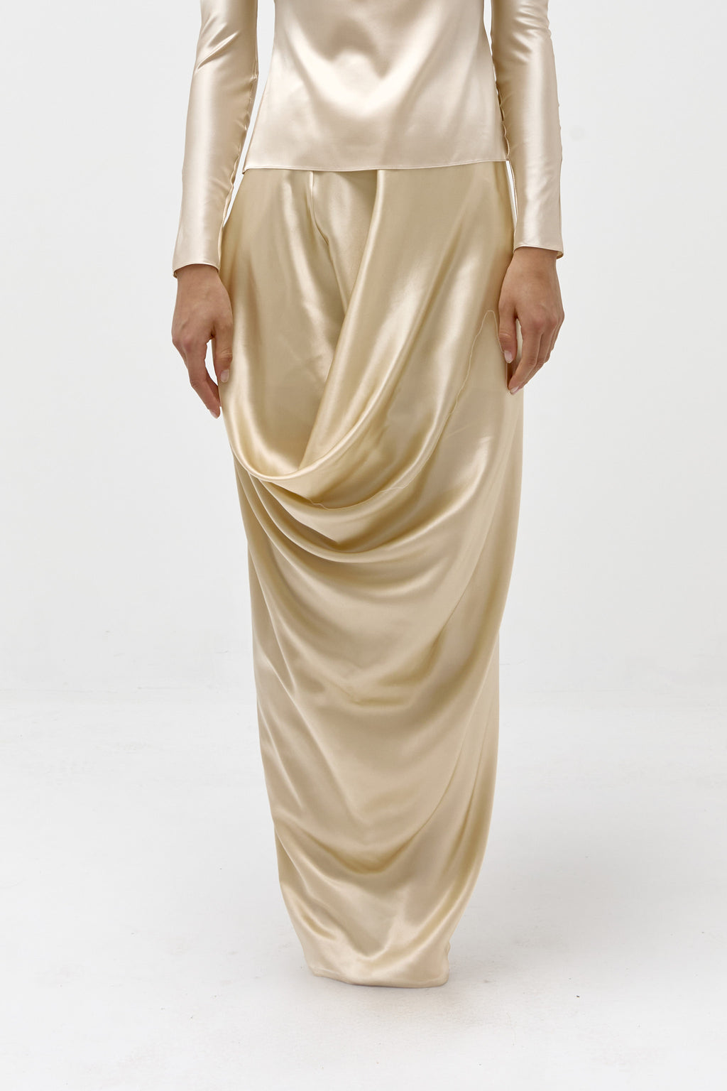 Silk Bias Skirt in Pearl