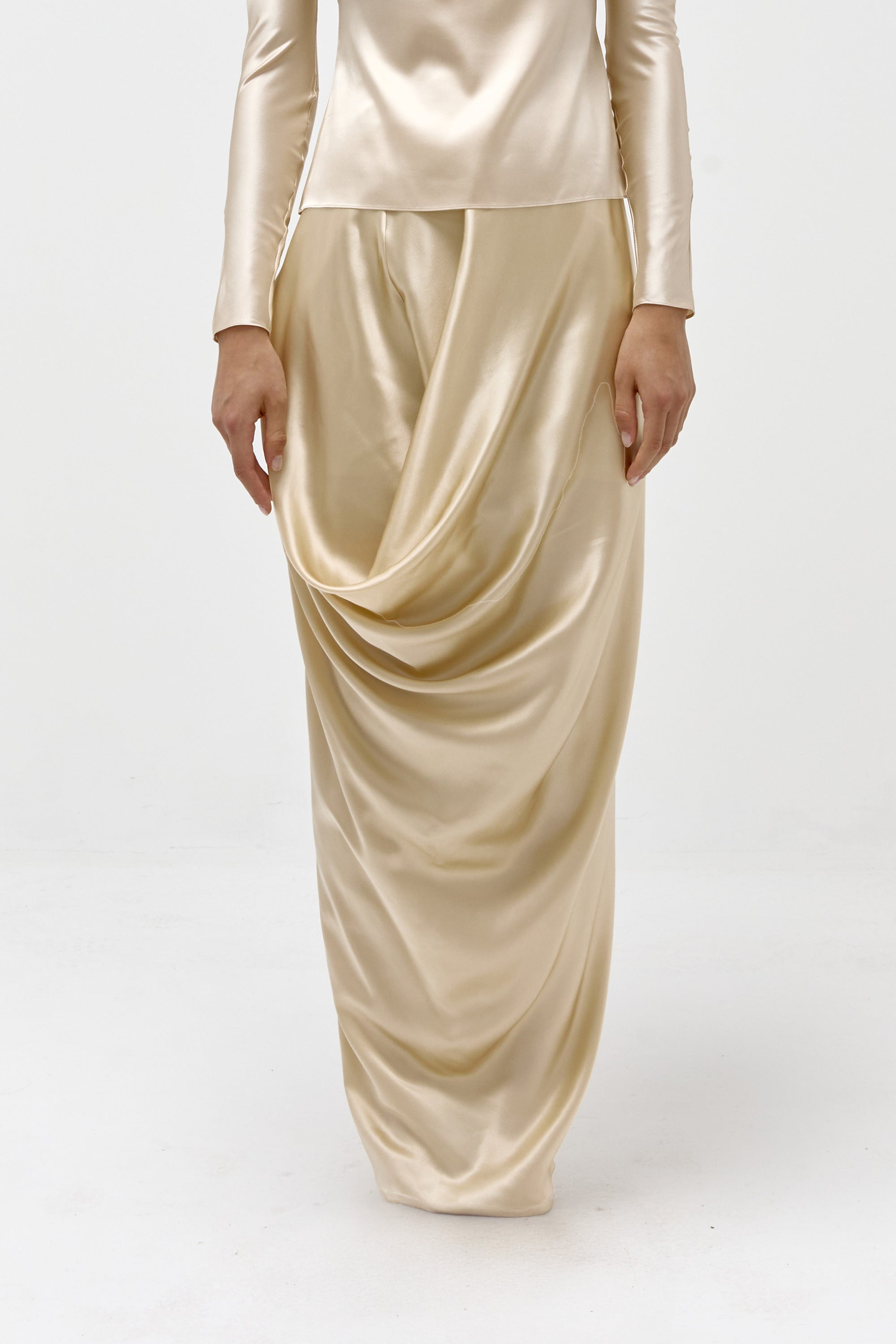 Silk Bias Skirt in Pearl