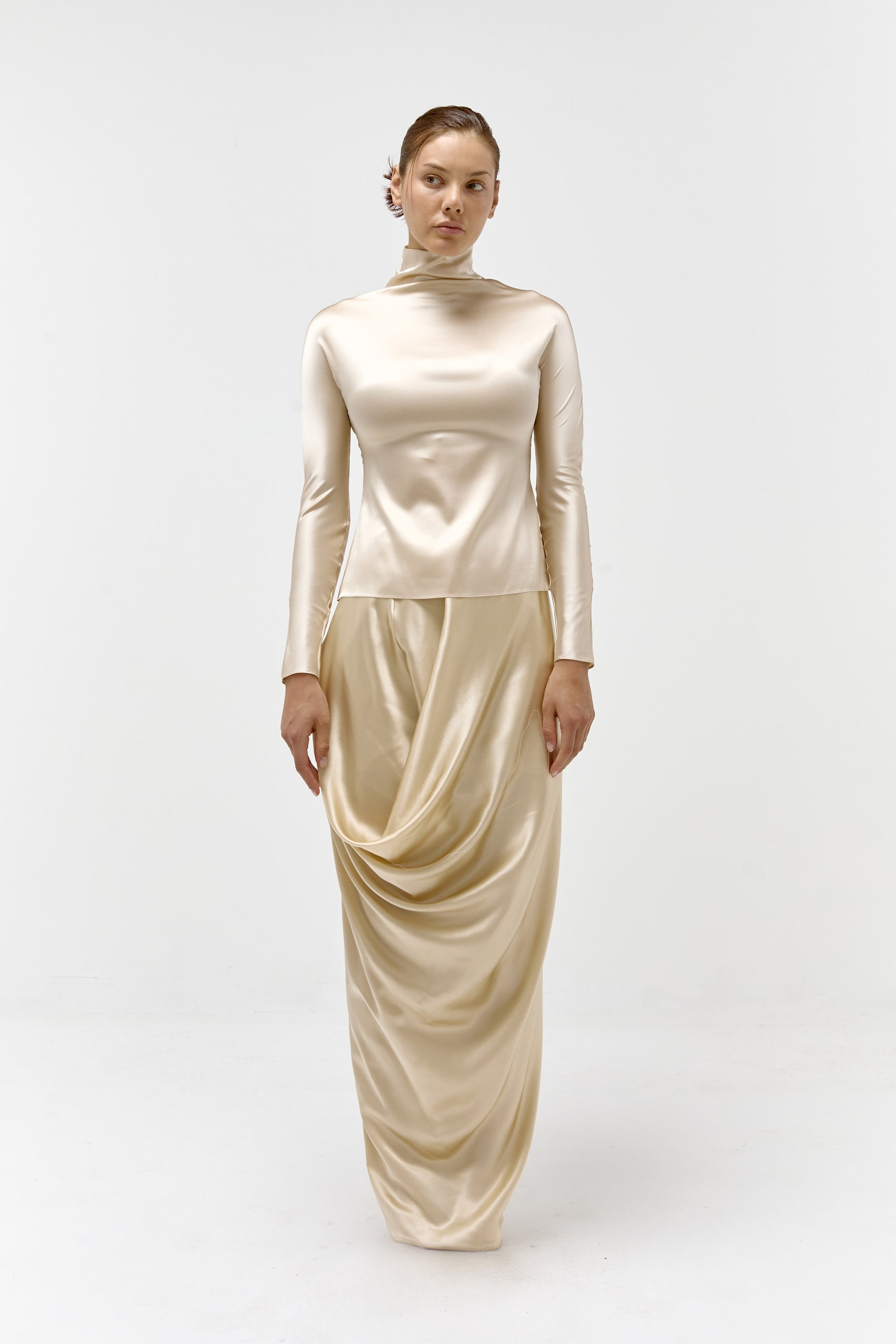 Silk Bias Skirt in Pearl