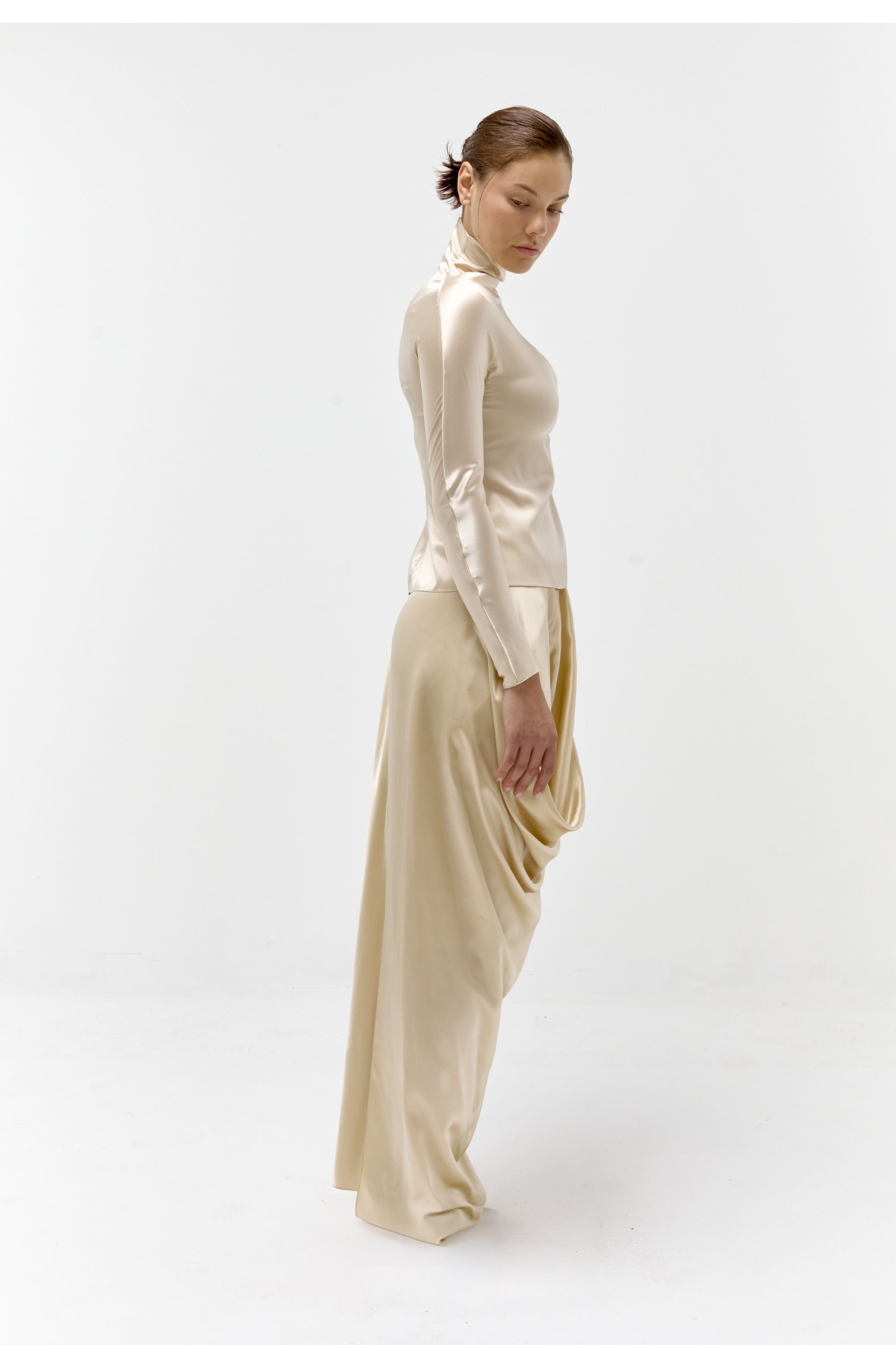 Silk Bias Skirt in Pearl