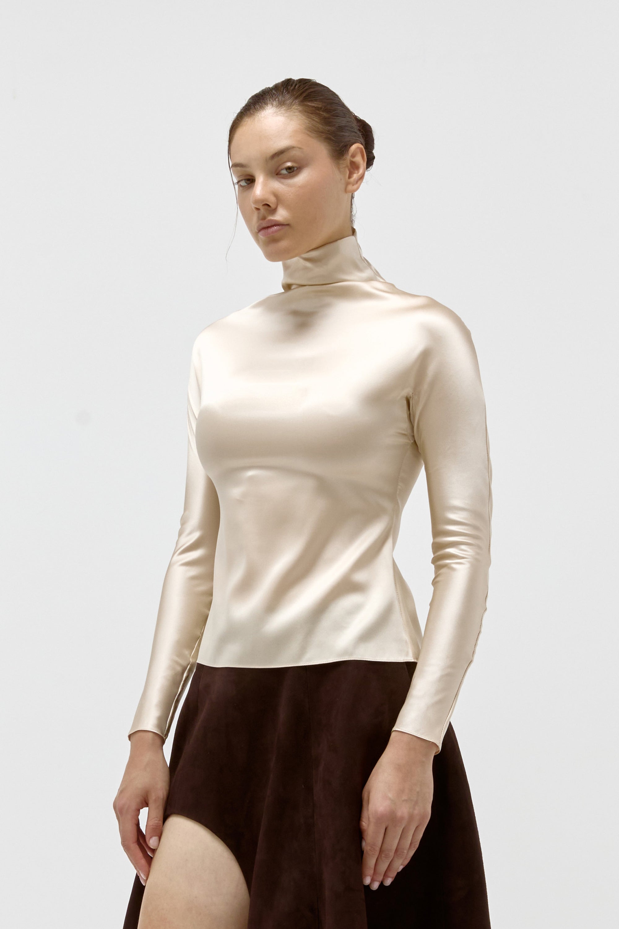 Silk High-Neck Top in Pearl