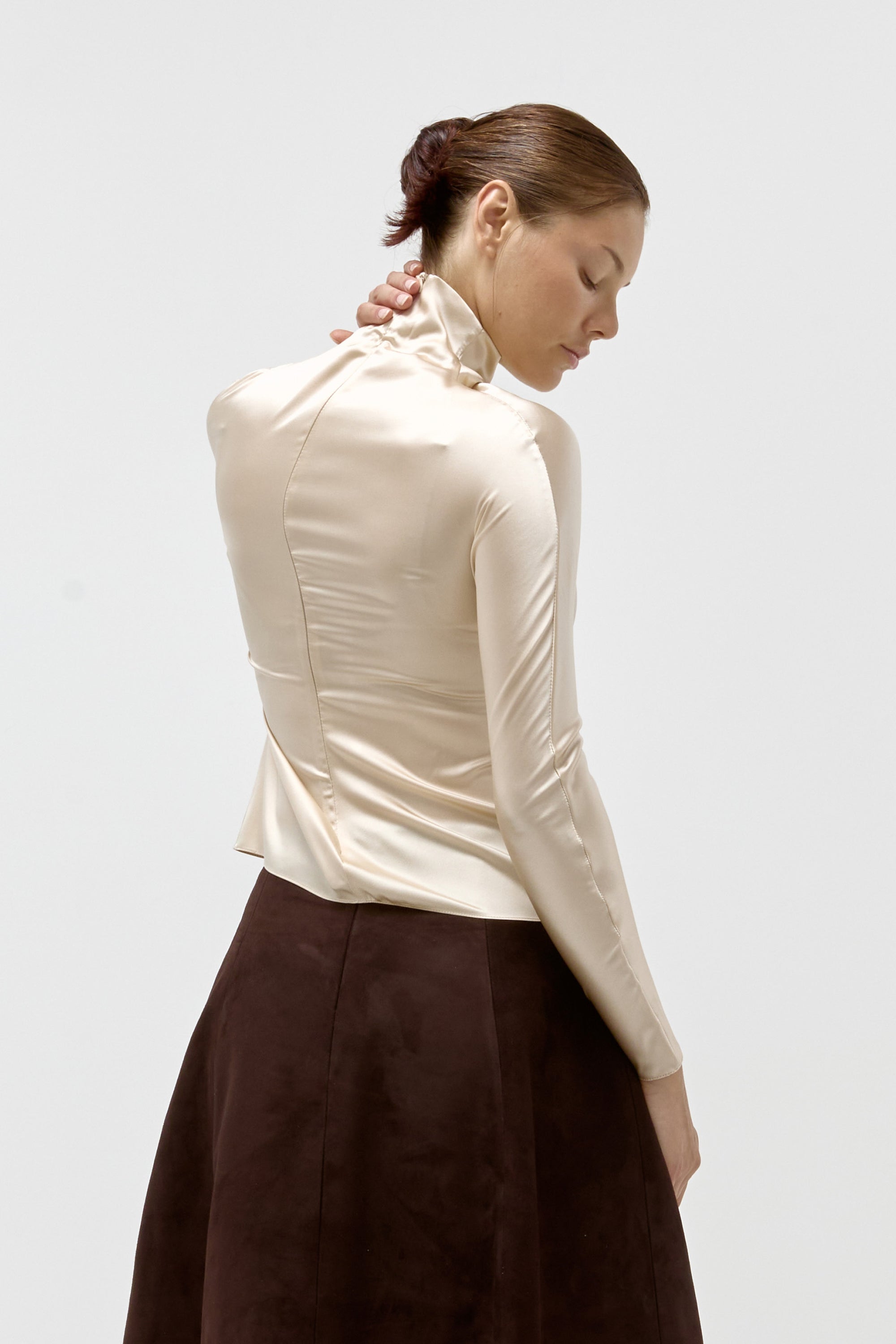 Silk High-Neck Top in Pearl