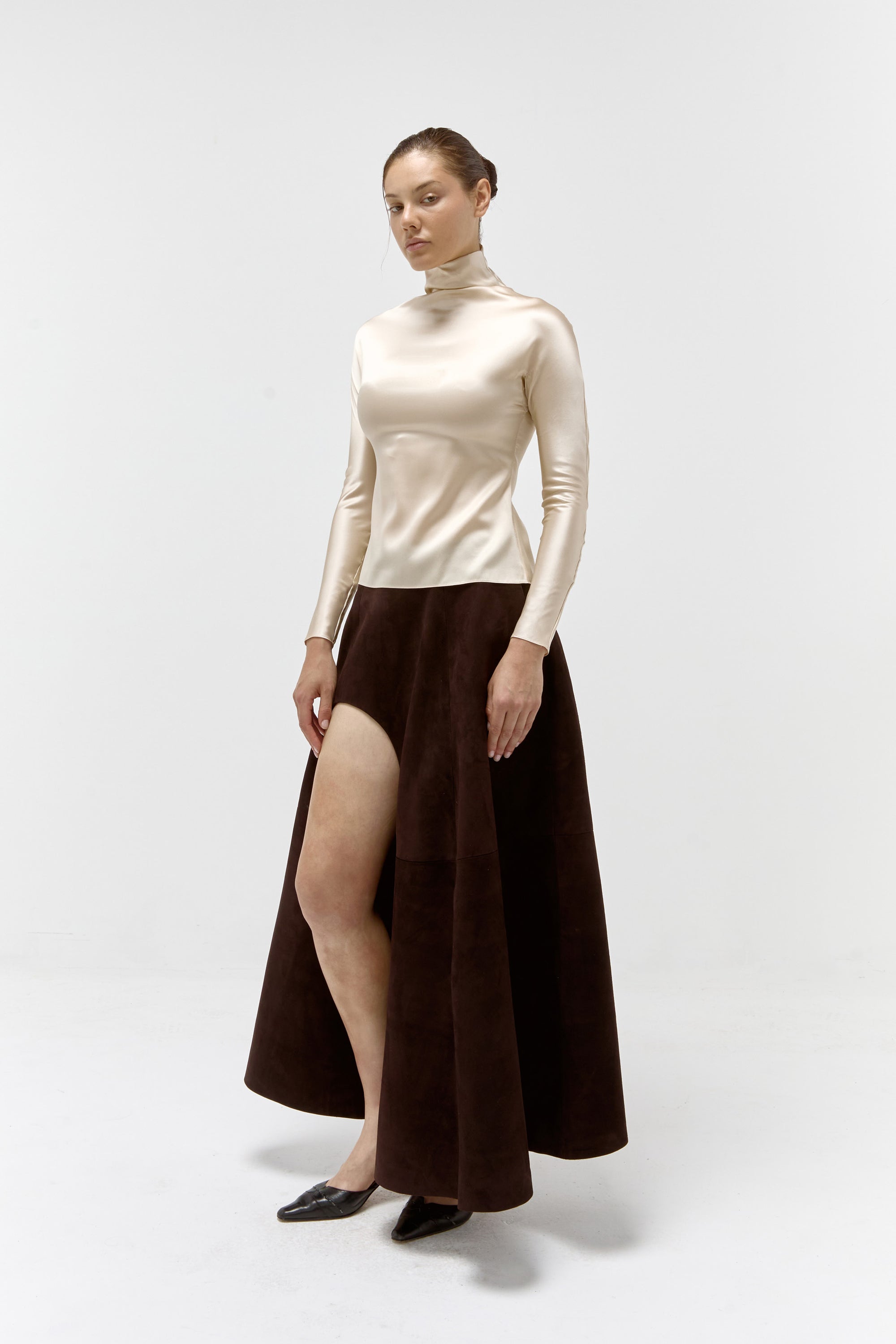 A-Line Suede Skirt in Chocolate | Limited Edition