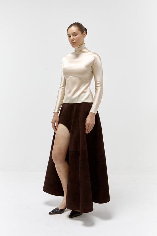 A-Line Suede Skirt in Chocolate | Limited Edition