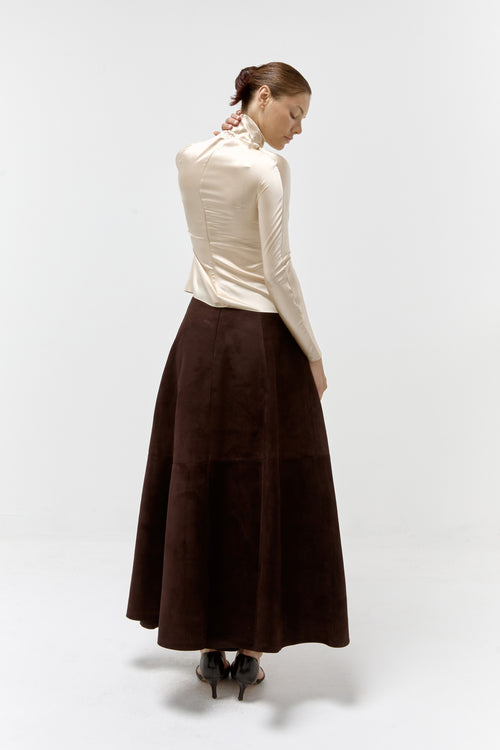 A-Line Suede Skirt in Chocolate | Limited Edition
