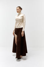 A-Line Suede Skirt in Chocolate | Limited Edition
