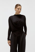 Draped Jersey Top in Black