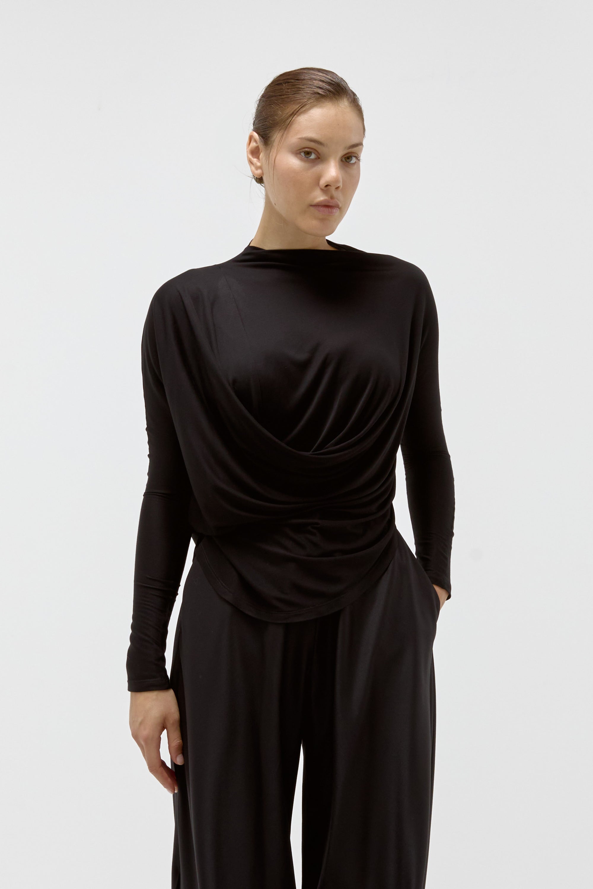 Draped Jersey Top in Black