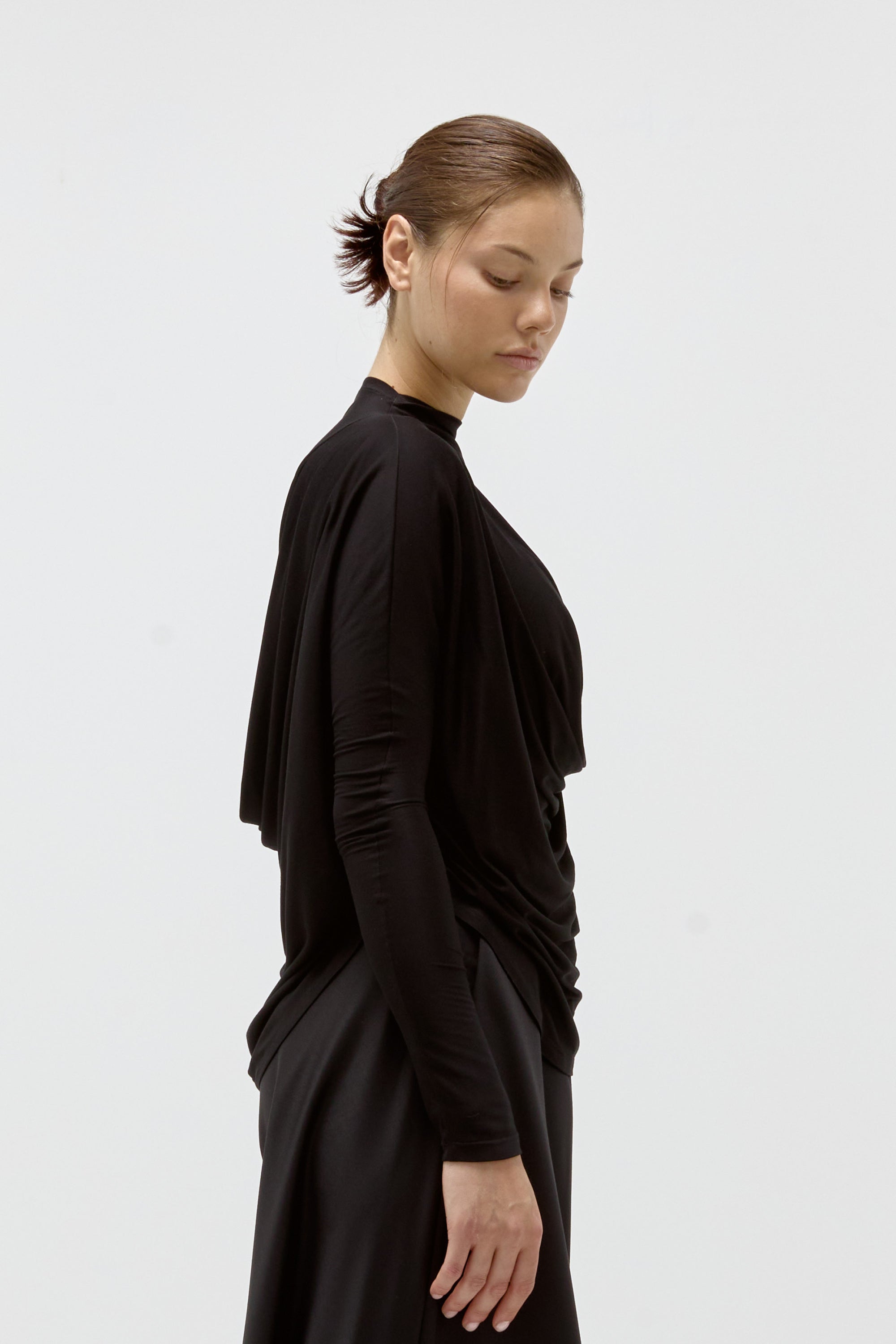 Draped Jersey Top in Black
