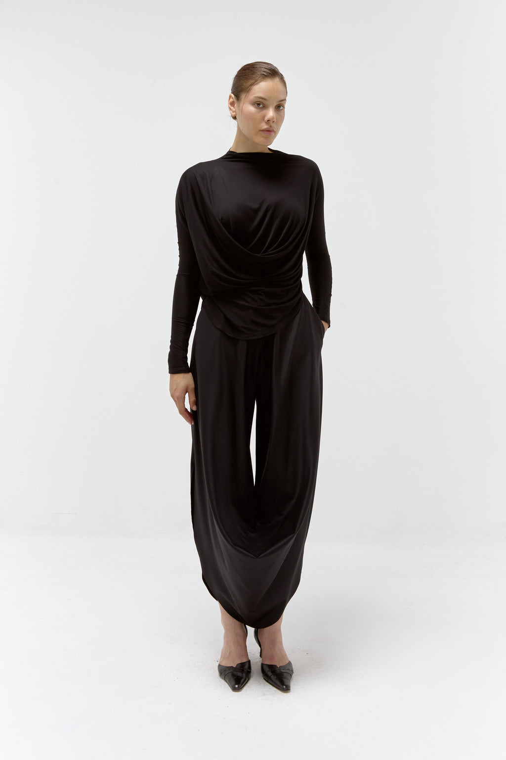 Draped Jersey Top in Black