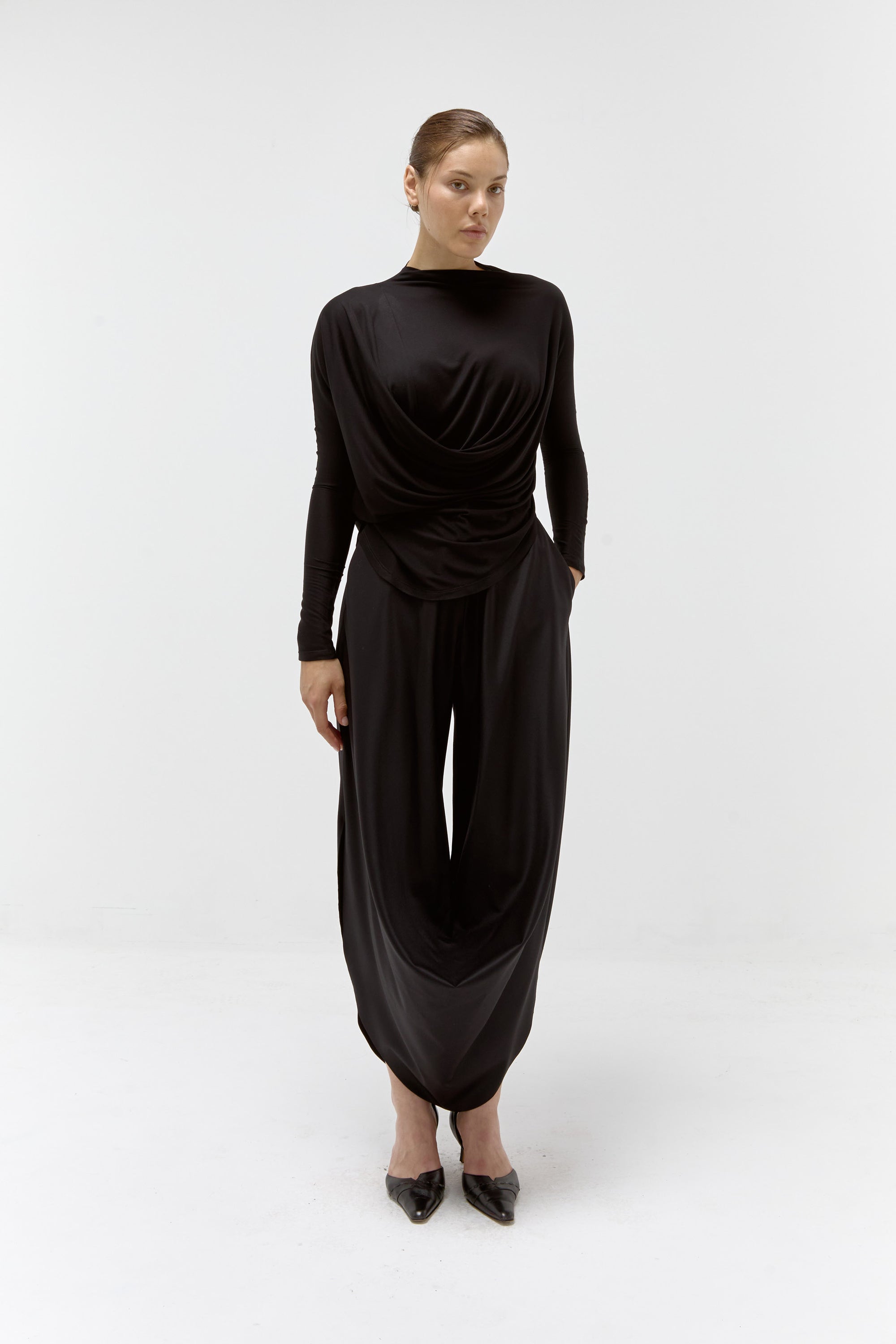 Draped Jersey Top in Black