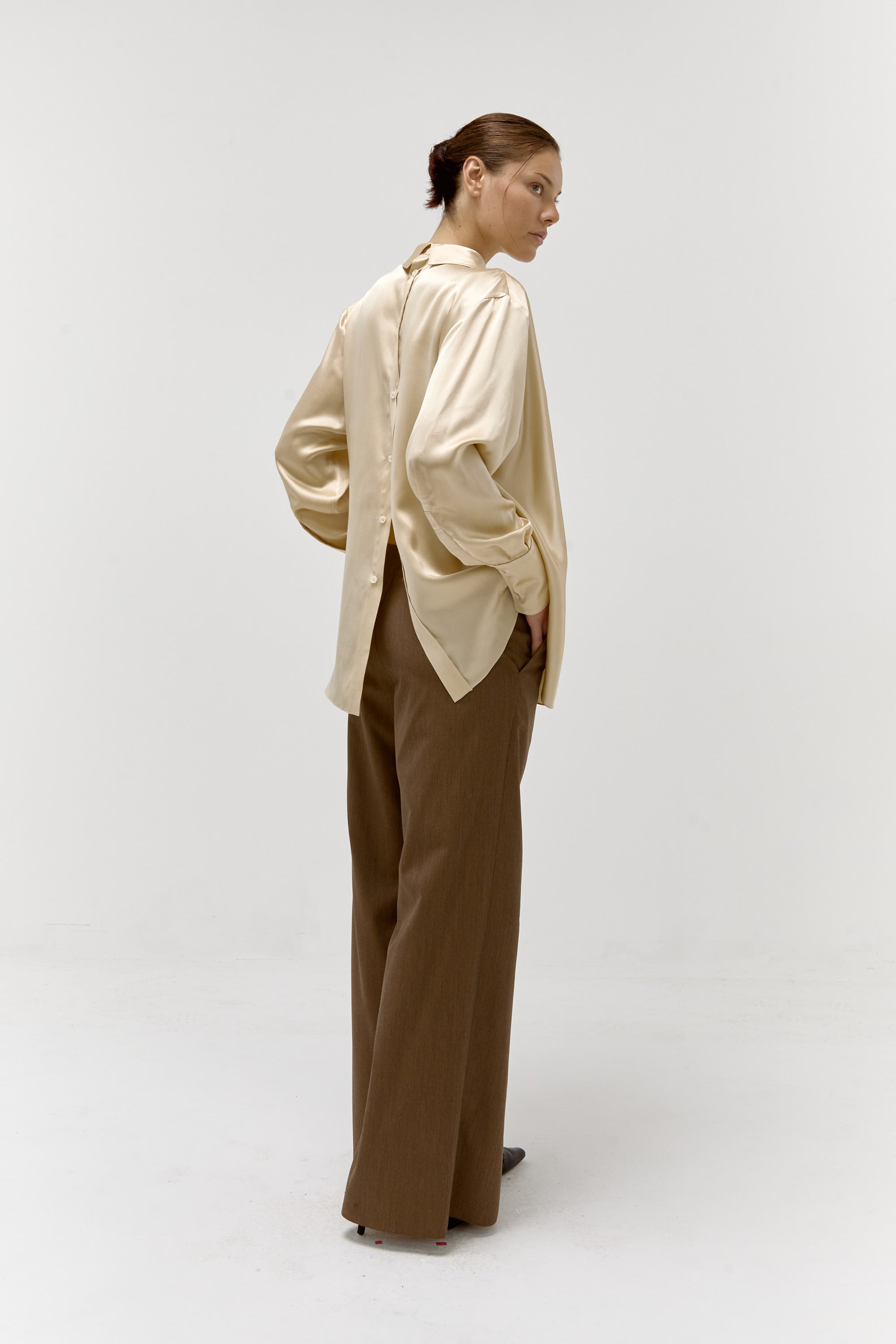 Wool & Silk Straight Skirt Pant in Tobacco