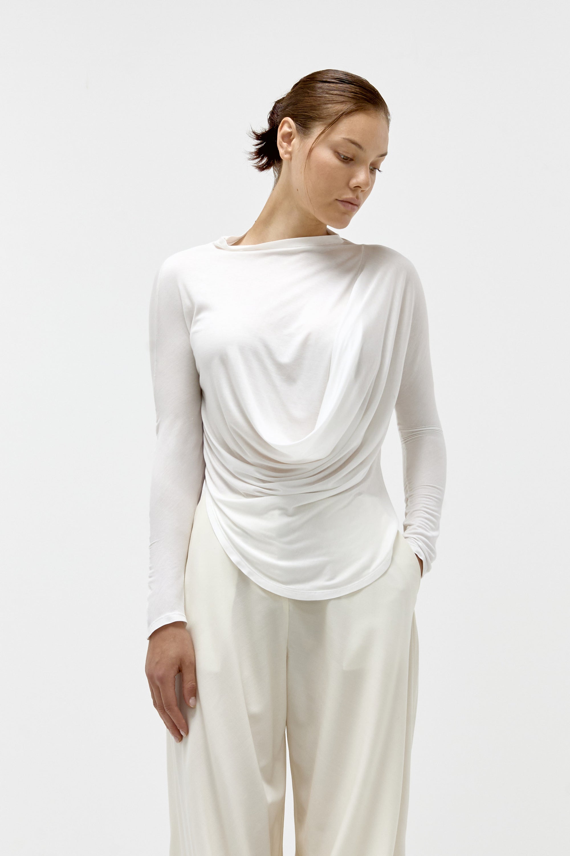 Draped Jersey Top in Ivory