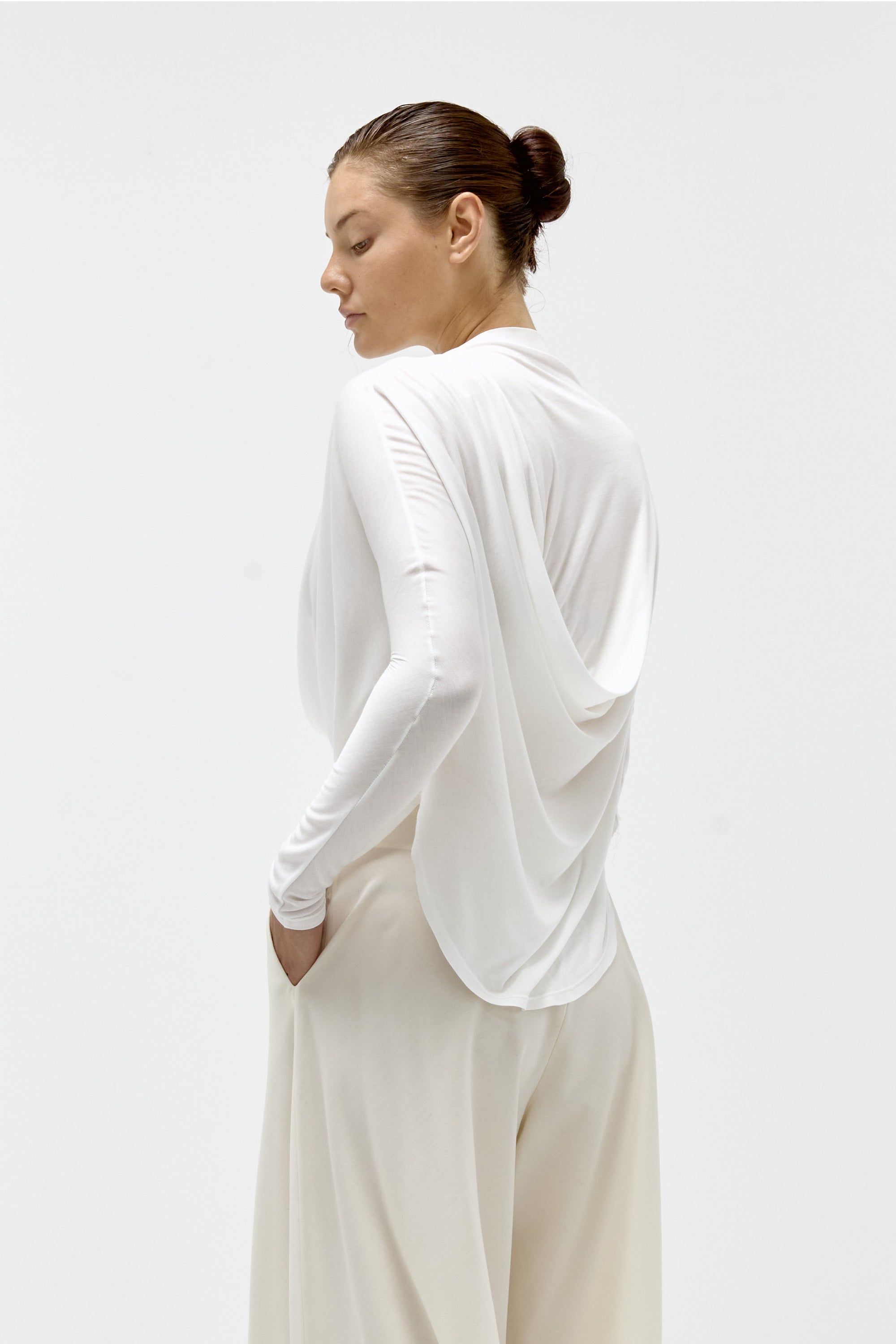 Draped Jersey Top in Ivory